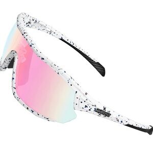 Mafeedss Polarized Sports Sunglasses w/ 4 Lenses UV400~Unisex~White/Black Frames